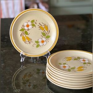 (4) VINTAGE Hearthstone Garden Festival Prairie Flowers Stoneware Salad Plates